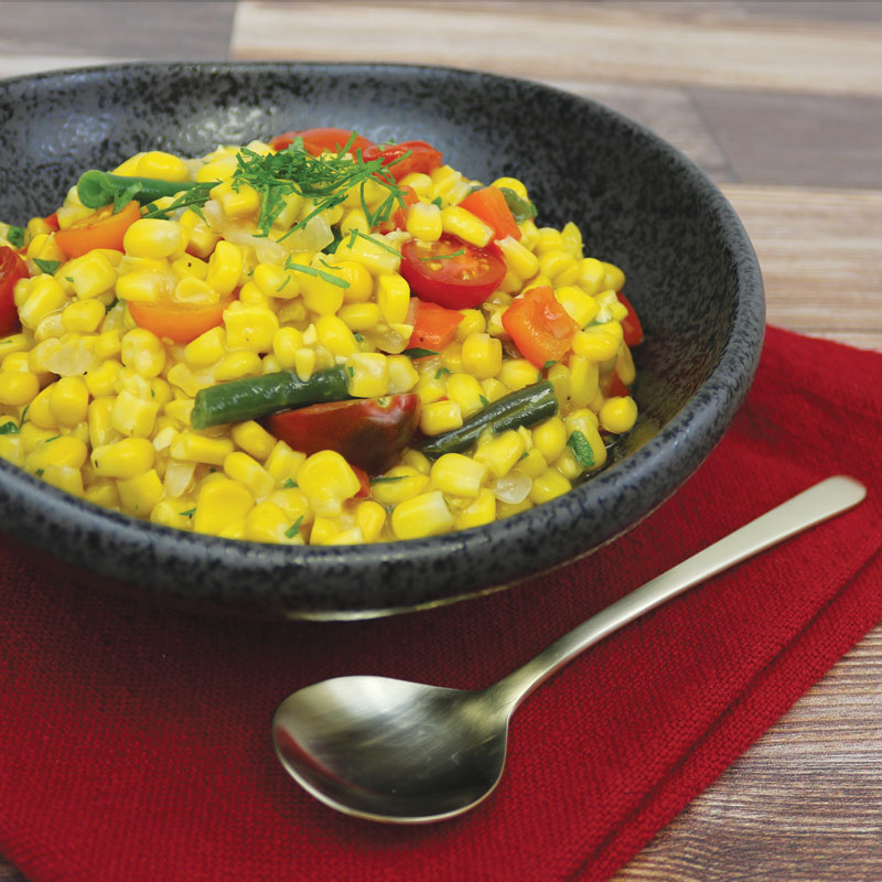Corn, tomato, green bean succotash